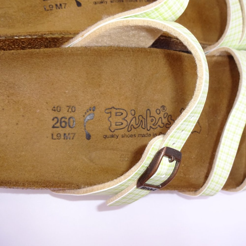 Womens Green White Plaid Birkenstock Birkis Birki's Sandals 40 9 Triple Strap - Picture 7 of 8